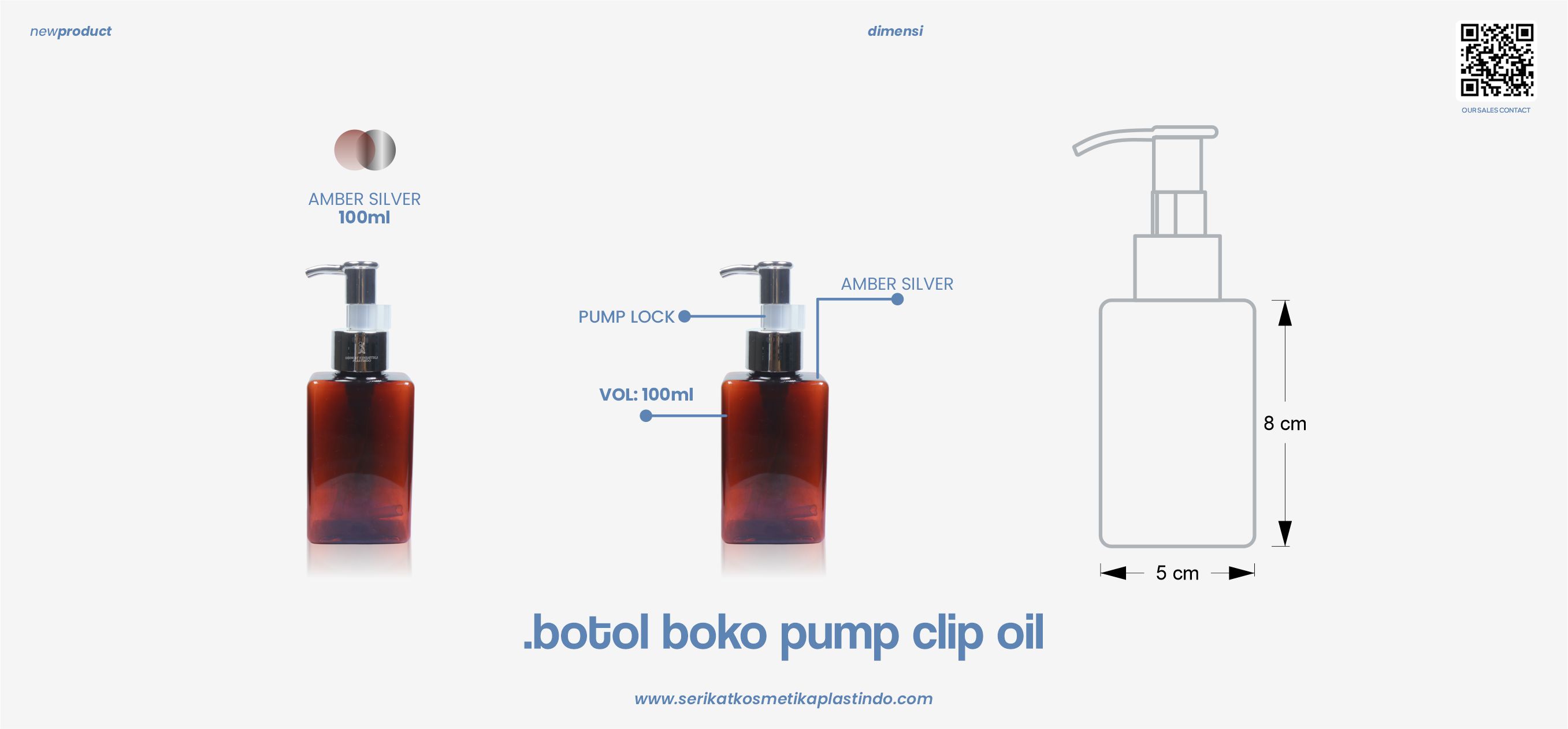 Botol Boko Amber Pump Clip Oil Silver