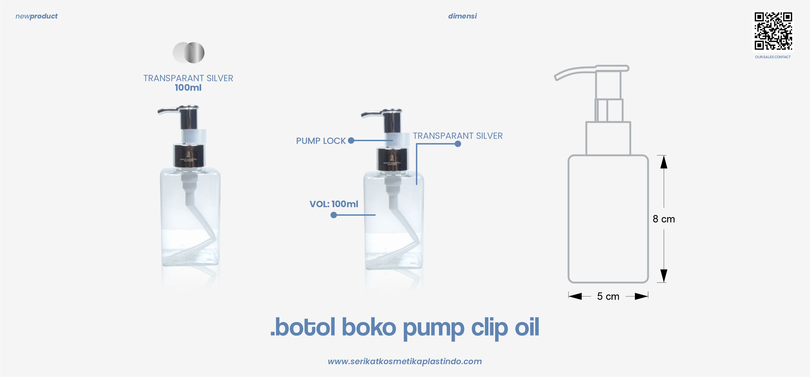 Botol Boko Transparant Pump Clip Oil Silver