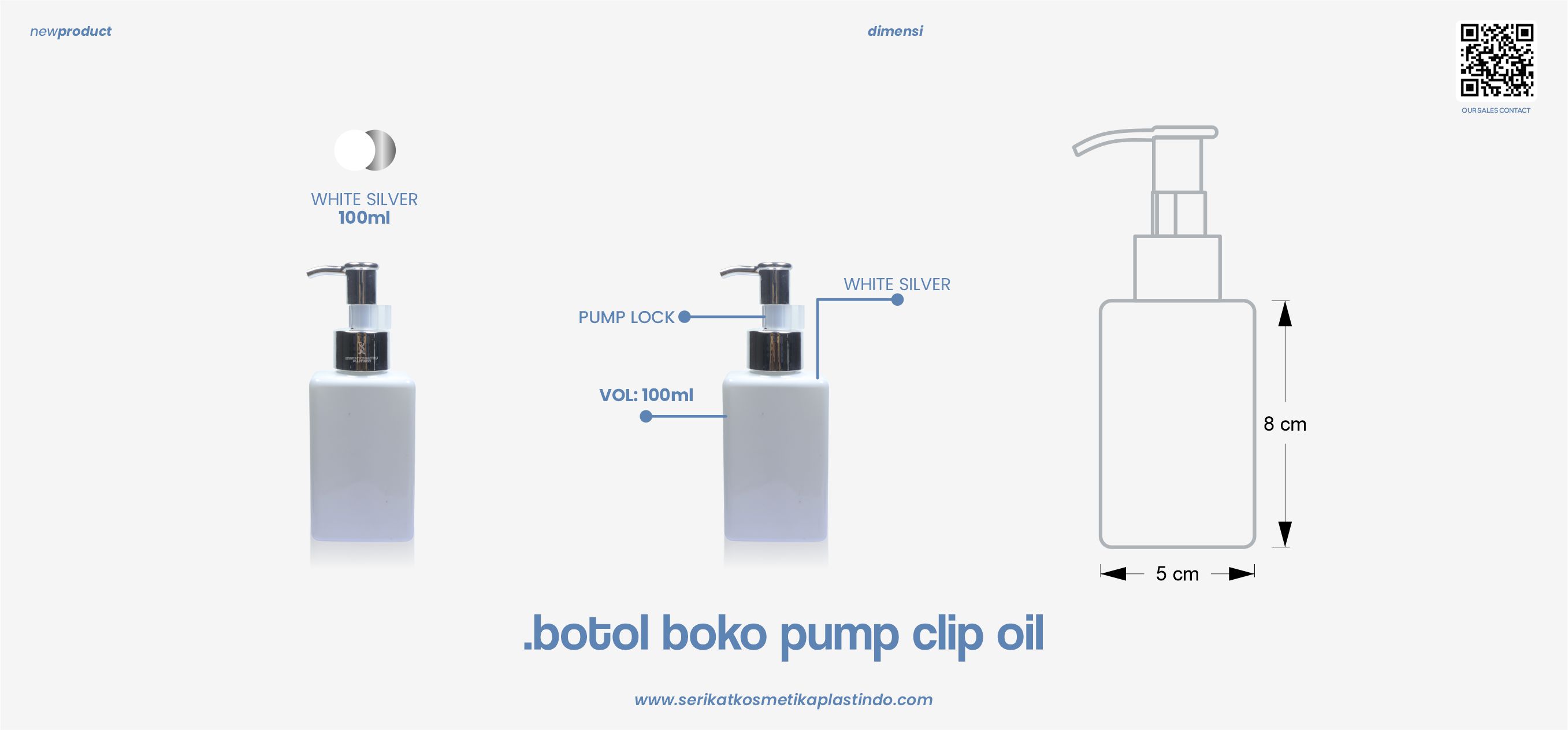 Botol Boko White Pump Clip Oil Silver