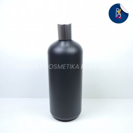 BOTOL HDPE ROUND 500 ML HITAM TUTUP PRESSTOP SILVER