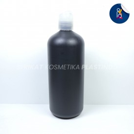 BOTOL HDPE ROUND 500 ML HITAM TUTUP PRESSTOP NATURAL