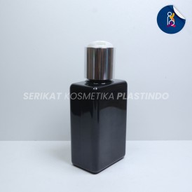 BOTOL BOKO KOTAK 100 ML HITAM TUTUP PRESSTOP SILVER
