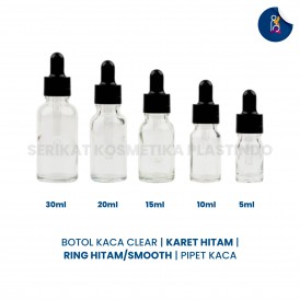 BOTOL PIPET KACA CLEAR KARET HITAM RING HITAM SMOOTH 5-30ML