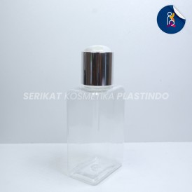 BOTOL BOKO KOTAK 100 ML CLEAR TUTUP PRESSTOP SILVER