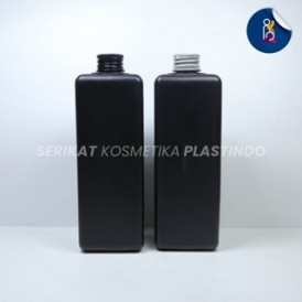 BOTOL HDPE 500ML KOTAK HITAM NECK 24 TUTUP ULIR ALUMINIUM HITAM/SILVER 