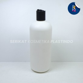 BOTOL HDPE ROUND 500 ML PUTIH TUTUP PRESSTOP HITAM
