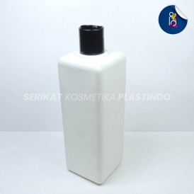 BOTOL HDPE SQUARE 500 ML PUTIH TUTUP PRESSTOP HITAM