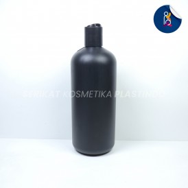 BOTOL HDPE ROUND 500 ML HITAM TUTUP PRESSTOP HITAM