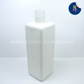 BOTOL HDPE SQUARE 500 ML PUTIH TUTUP PRESSTOP NATURAL