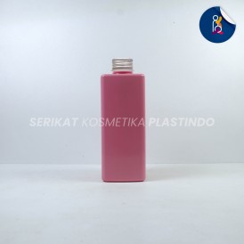 BOTOL HOLI KOTAK 250ML PINK PET TUTUP ULIR ALUMUNIUM SILVER N24