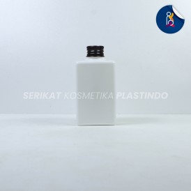 BOTOL BOKO KOTAK PUTIH 100 ML TUTUP ULIR ALUMUNIUM NECK 24 HITAM
