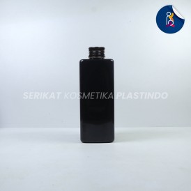 BOTOL HOLI KOTAK 250ML HITAM PET TUTUP ULIR ALUMUNIUM HITAM N24