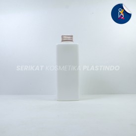 BOTOL HOLI KOTAK 250ML PUTIH PET TUTUP ULIR ALUMUNIUM SILVER N24
