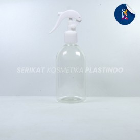 BOTOL OVAL 250ML CLEAR TUTUP SPRAY TRIGGER BEBEK PUTIH