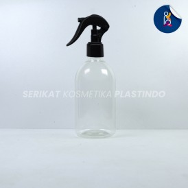 BOTOL OVAL 250ML CLEAR TUTUP SPRAY TRIGGER BEBEK HITAM