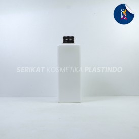 BOTOL HOLI KOTAK 250ML PUTIH PET TUTUP ULIR ALUMUNIUM HITAM N24